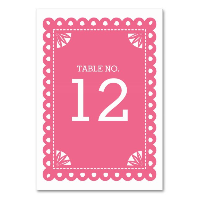 Papel Picado Table Number - Pink (Front)