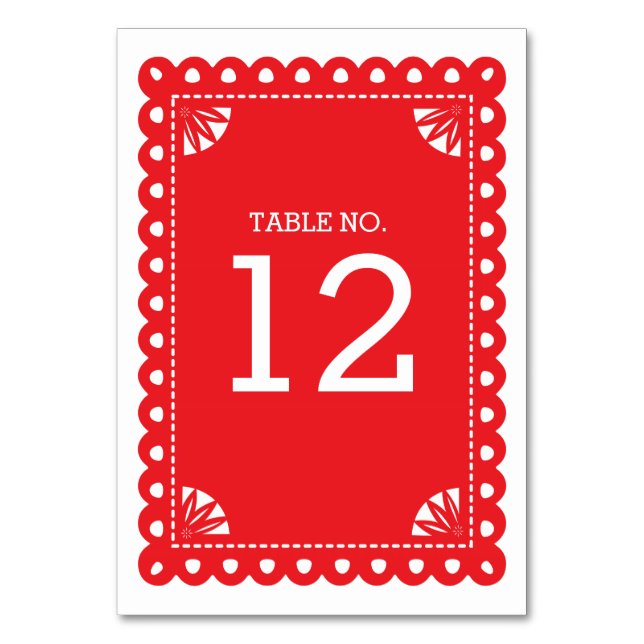Papel Picado Table Number - Red (Back)