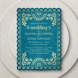 Papel Picado Teal Wedding Invitation
