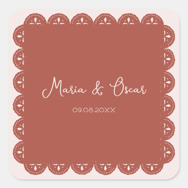 Papel Picado Terracotta Mexican Wedding Square Sticker (Front)