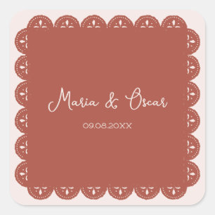 Papel Picado Terracotta Mexican Wedding Square Sticker