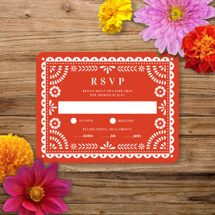 Papel Picado Warm Red   Wedding Reply RSVP Card