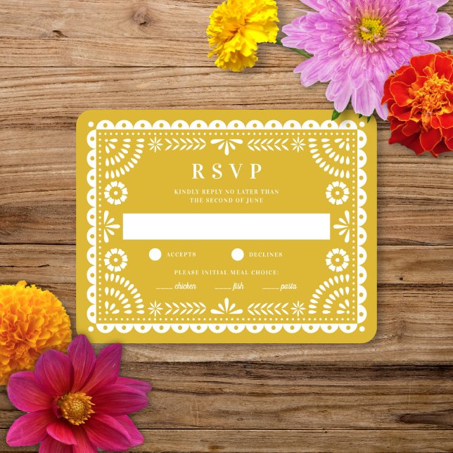 Papel Picado Warm Yellow | Wedding Reply RSVP Card (Creator Uploaded)