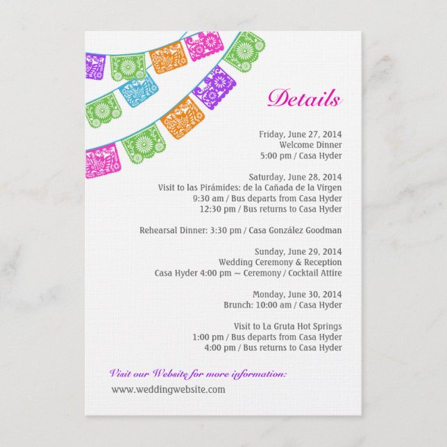 Papel Picado Wedding Details Enclosure Multicolor Card (Front)