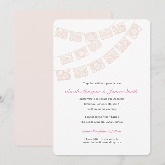 Papel Picado Wedding Party Invite Pink (Front/Back)