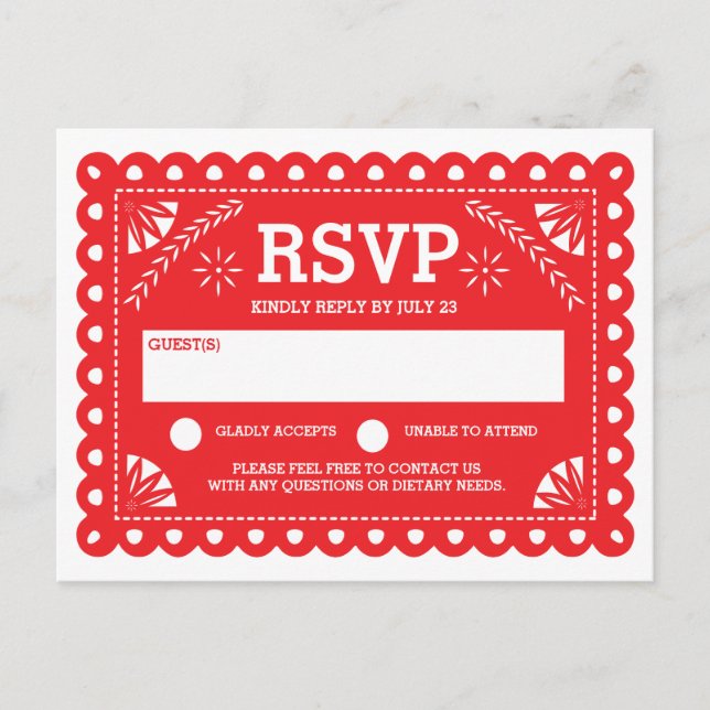 Papel Picado Wedding RSVP Invitation Postcard (Front)