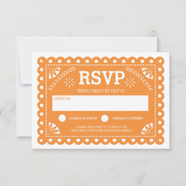 Papel Picado Wedding RSVP Orange Card (Front)