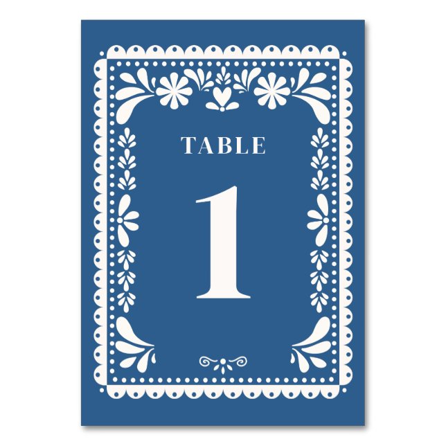 Papel Picado Wedding Table Numbers Blue Mexican  (Front)