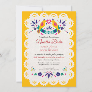 Papel Picado Yellow Nuestra Boda Spanish Wedding Invitation