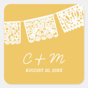 Papel Picado Yellow   Wedding Favour Sticker