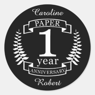 Paper 1st wedding anniversary 1 year classic round sticker