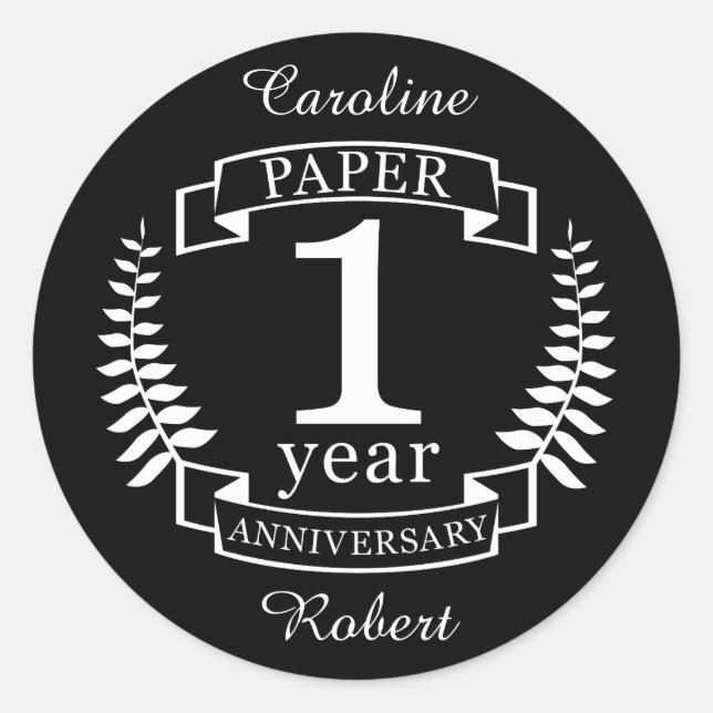 Paper 1st wedding anniversary 1 year classic round sticker (Front)