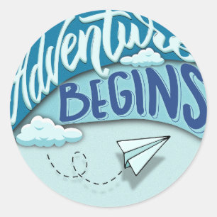 Paper aeroplane   Adventure begins Classic Round Sticker