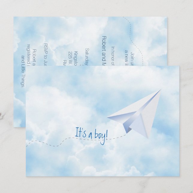 Paper Aeroplane Baby Shower Invitation (Front/Back)