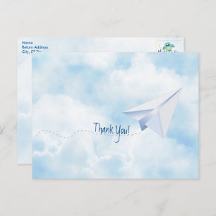 Paper Aeroplane Baby Shower Thank You Postcard
