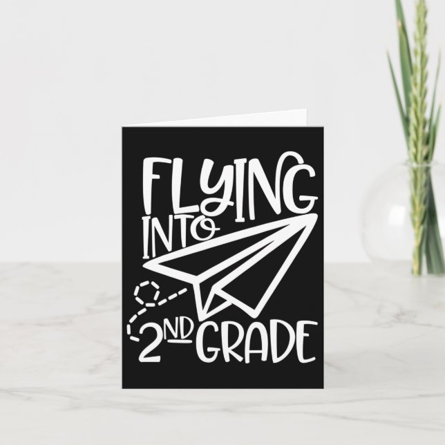 Paper Aeroplane Flying Into Second 2nd Grade  Card (Front)