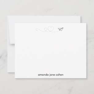 Paper Aeroplane Heart Personalised Stationery Card