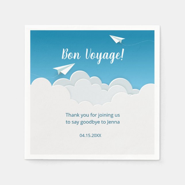 Paper Aeroplane in the Sky Going Away Party Napkin (Front)