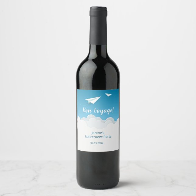 Paper Aeroplane in the Sky Going Away Party Wine Label (Front)