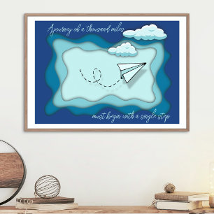 Paper aeroplane   Journey begin with a single step Poster