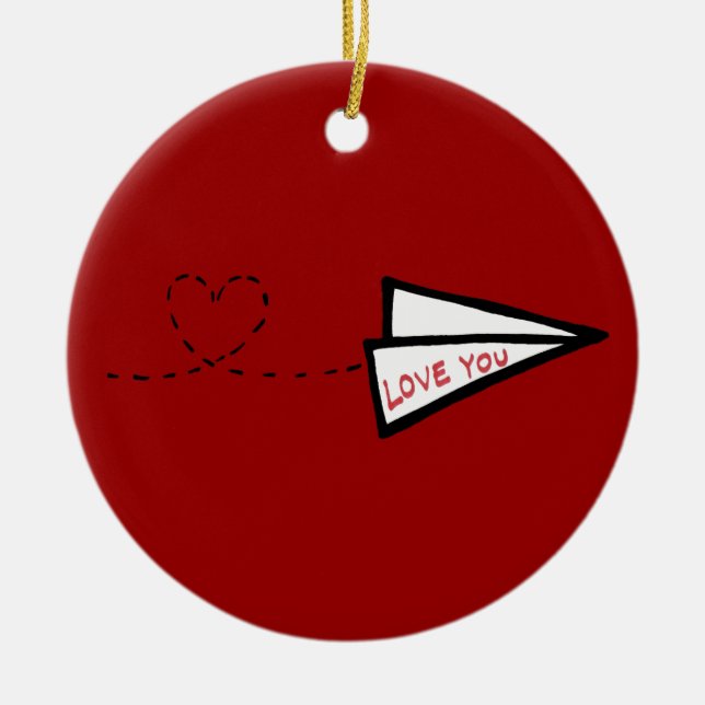 Paper Aeroplane Love Letter Ceramic Tree Decoration (Front)