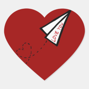 Paper Aeroplane Love Letter Heart Shaped Sticker