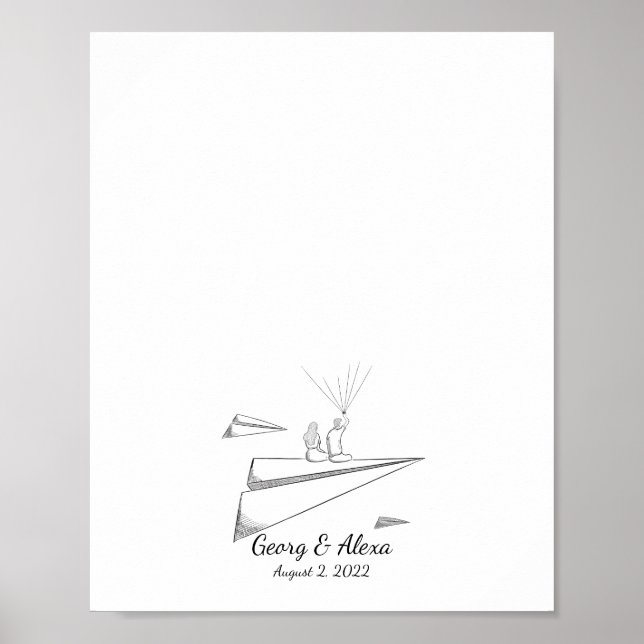 Paper Aeroplane Love Thumbprint Guest Book (Front)