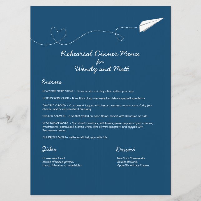 Paper Aeroplane Menu Card (Front)