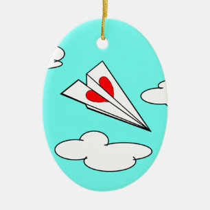 Paper Aeroplane with Heart Ceramic Tree Decoration