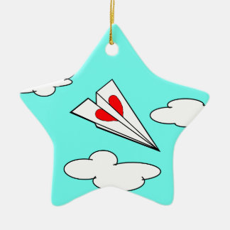 Paper Aeroplane with Heart Ceramic Tree Decoration