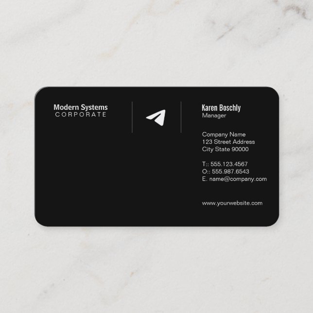 Paper Airplane Logo | Simple Black Business Card (Front)