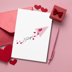 Paper Airplane Love You Hearts Valentine's Day Card