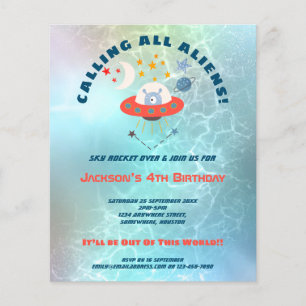 PAPER   Aliens 4th Birthday party Invitation
