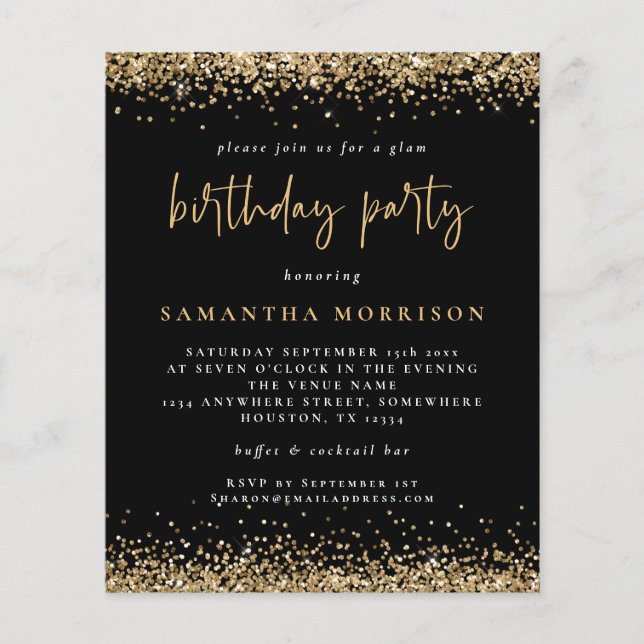 PAPER | Any Age Birthday Gold Glitter Black Invite (Front)