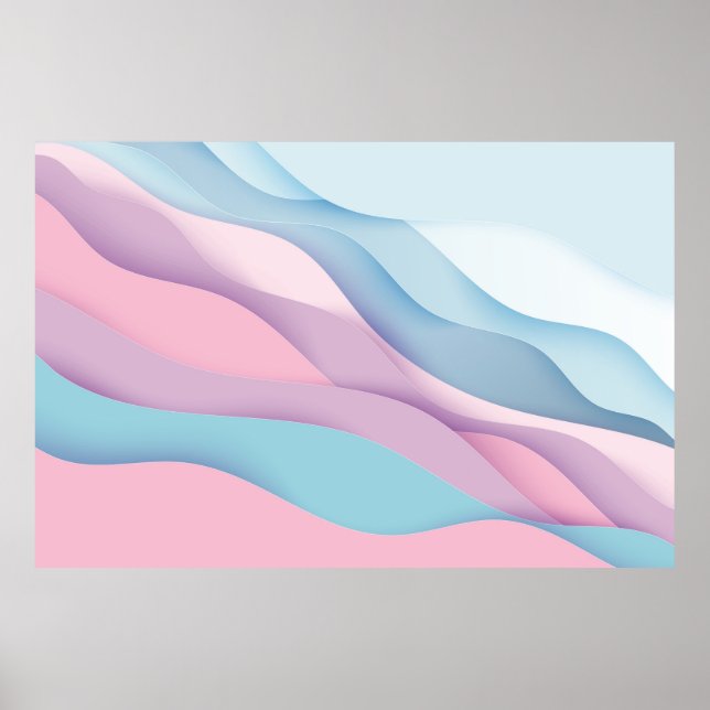 Paper art cartoon abstract waves. Paper carve back Poster (Front)