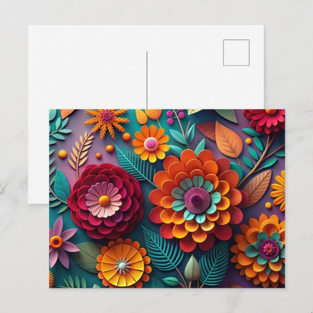 Paper art floral  postcard (Front/Back)