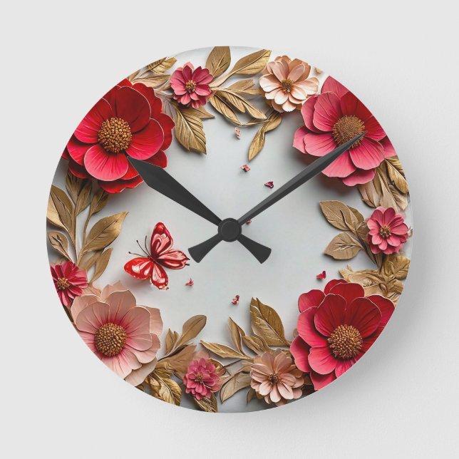 Paper art flowers round clock (Front)