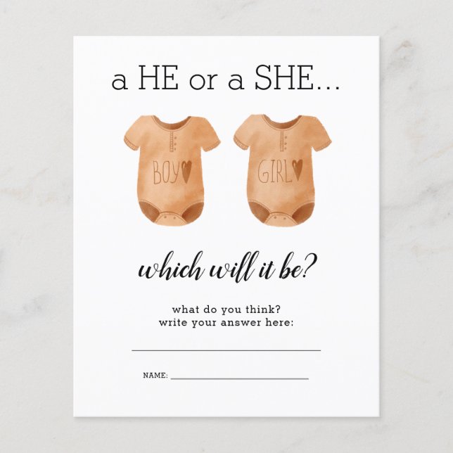 PAPER Baby Clothes He She Gender Reveal Guess (Front)