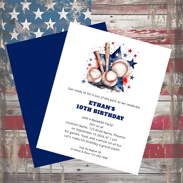 PAPER Ball Bats Stars Baseball Birthday Red Blue (Front and back view)
