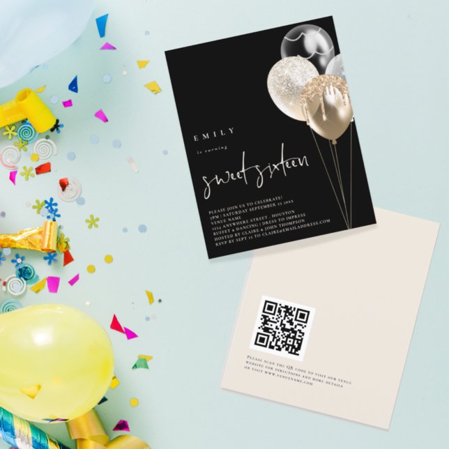 PAPER Balloons Gold Ivory QR Code Sweet 16 Black (Creator Uploaded)