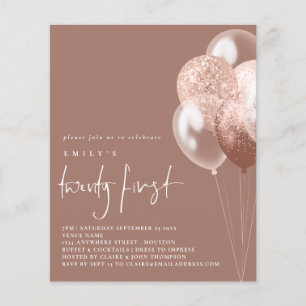PAPER Balloons Script Rose Gold 21st Party Invite
