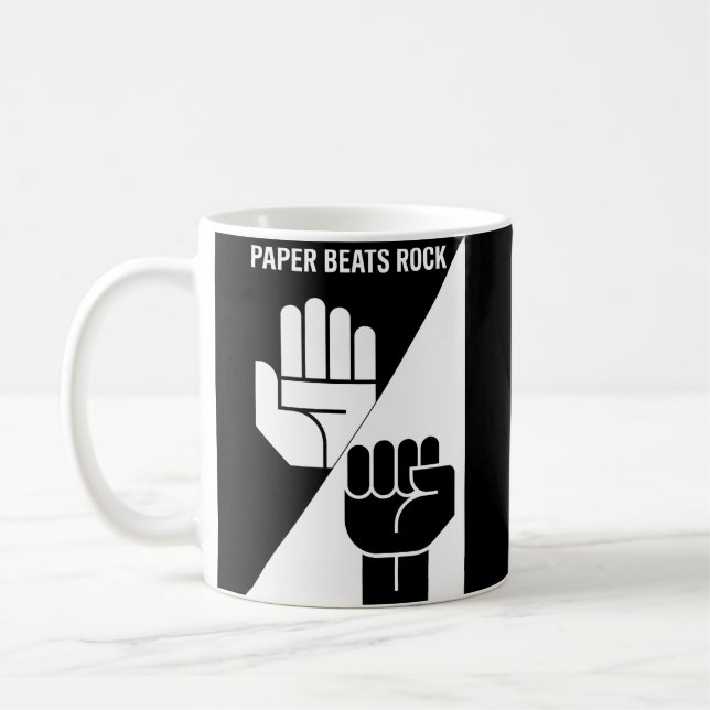 Paper Beats Rock – Minimalist Black & White art Coffee Mug (Left)