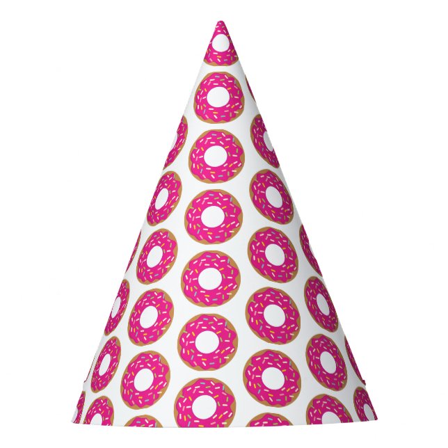 Paper Birthday party hats with pink doughnut print (Front)