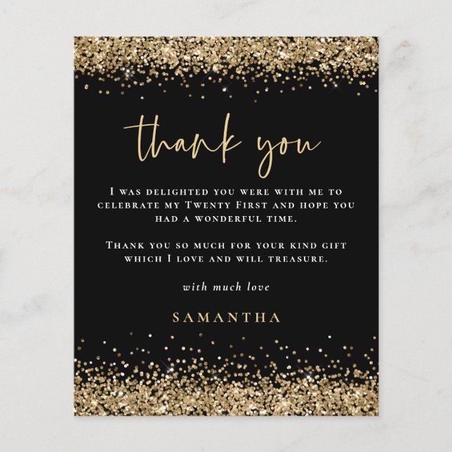 PAPER | Black Gold Glitter Twenty First Thank You (Front)
