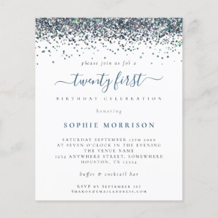 PAPER Blue Glitter Twenty First Party Invite
