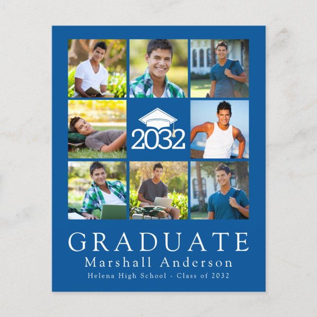 PAPER Blue Graduate Cap Tassel Photo Announcement (Front)