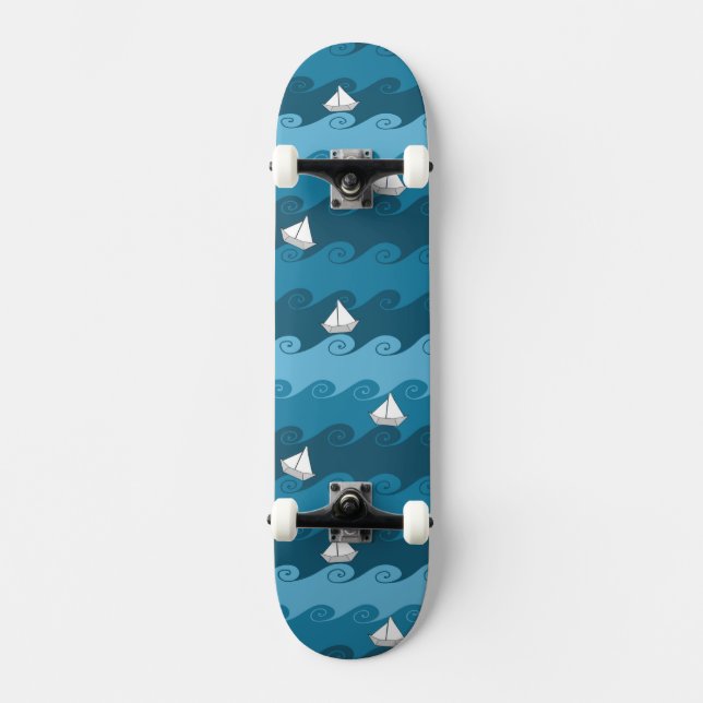 Paper Boats Pattern Skateboard (Front)