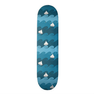 Paper Boats Pattern Skateboard