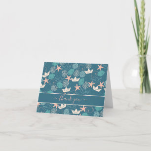 Paper Boats, Starfish, Shell, Fish Thank You Card