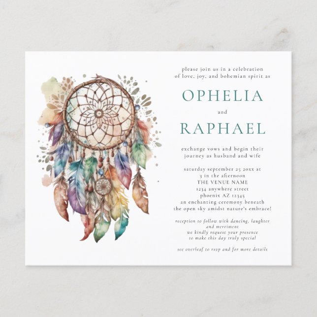 PAPER Boho Colourful Dreamcatcher Wedding Teal (Front)